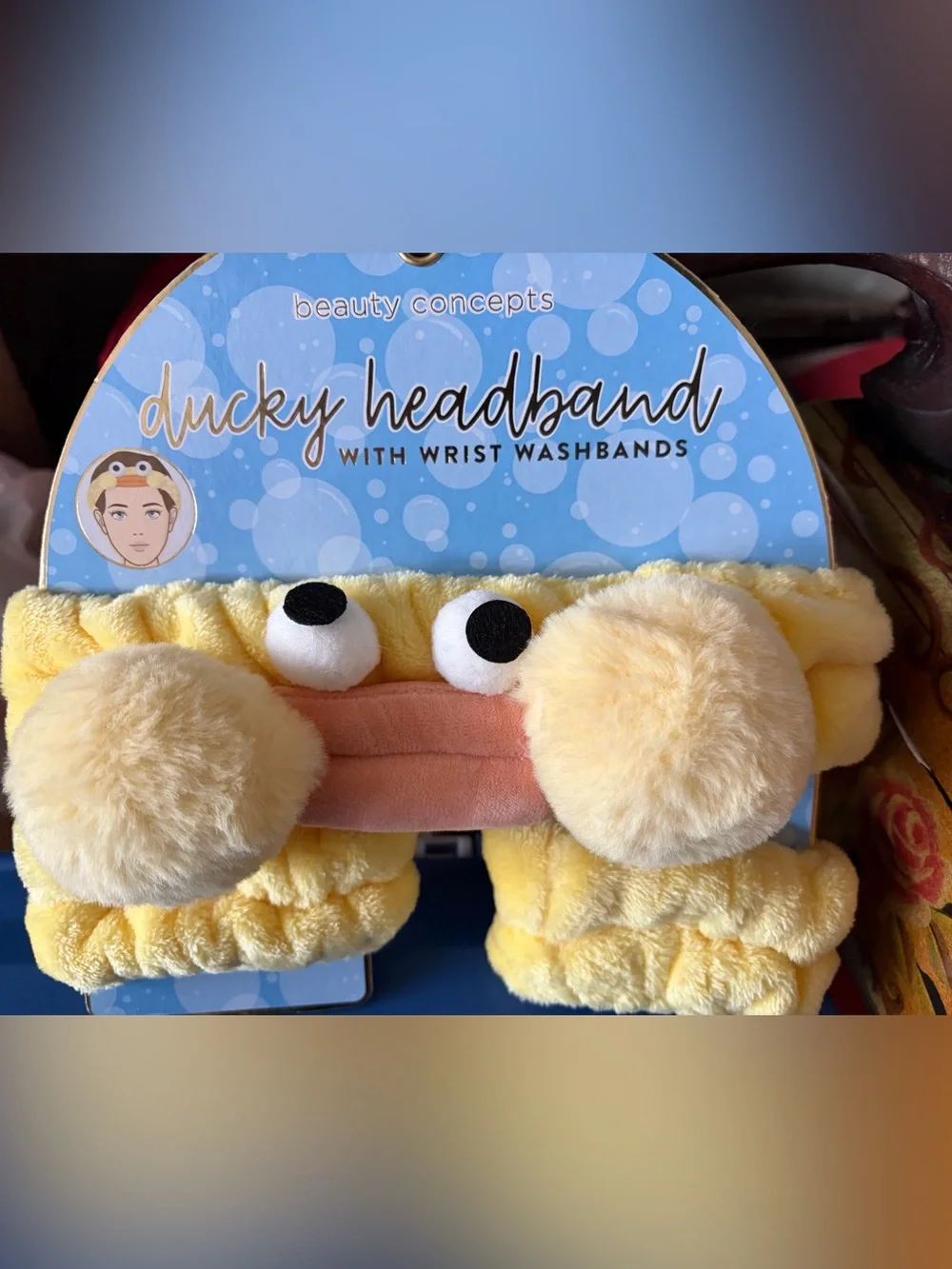 Beauty Concepts Yellow Plush Ducky Headband with Wrist Washbands, NWT